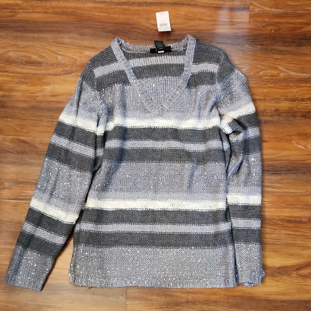 Lane Bryant Gray Striped Sequin Sweater